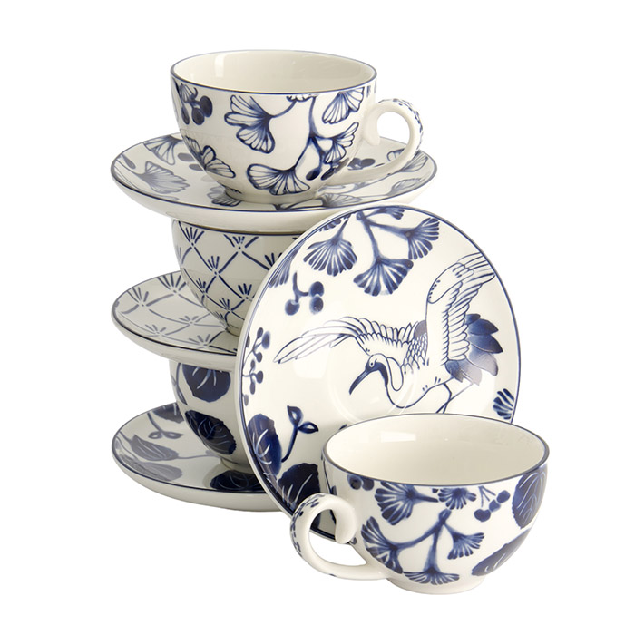 Mug Set with saucers, 4 pcs, Flora Japonica, 100 ml