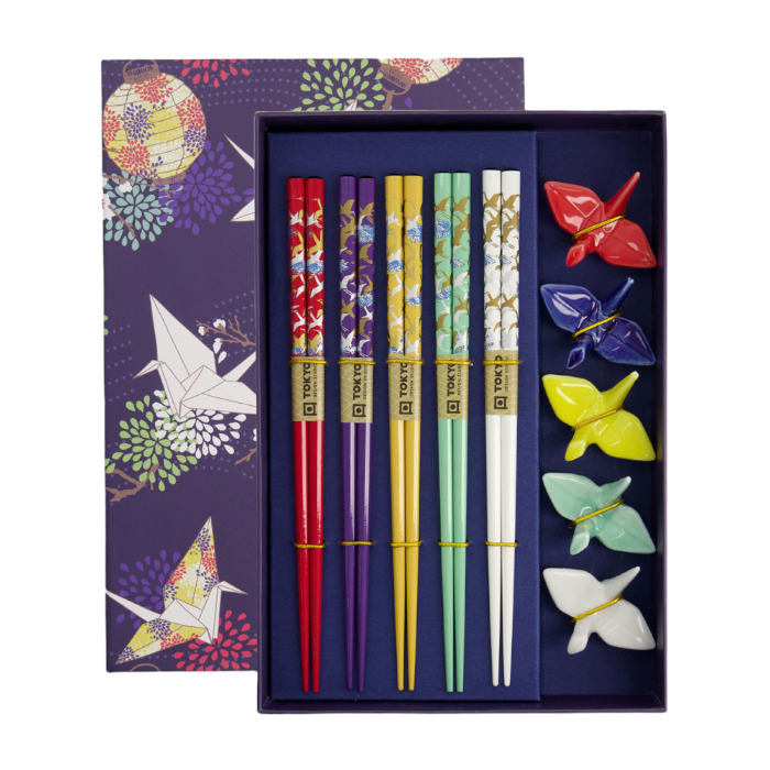 Chopstick Set incl. chopstick rests, 5 pair, 22,5 cm